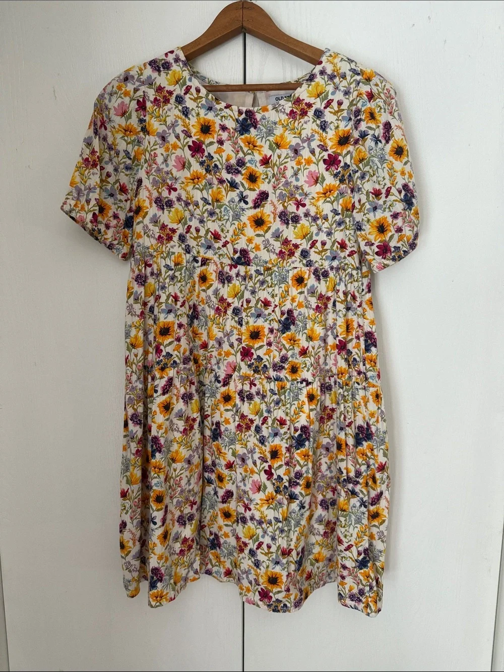 Old Navy Girls Wildflower White Floral Sunflower Print Dress Sz 14-16